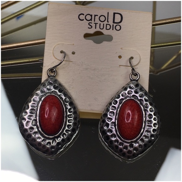 Jewelry - Coral And Silver Tone Earrings